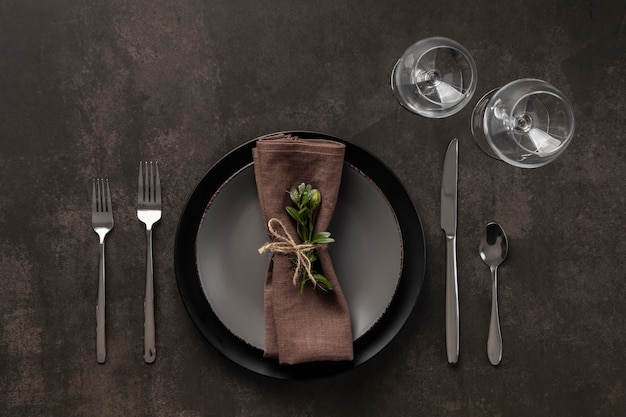 Table assortment with plant flat lay