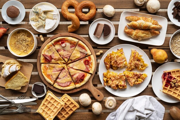 Table full of food flat lay