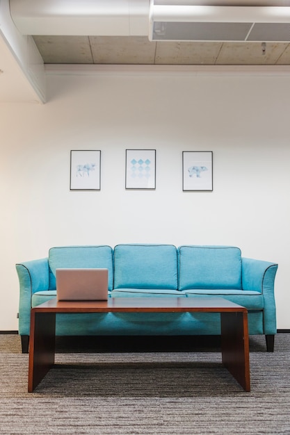 Table and sofa on rug in office