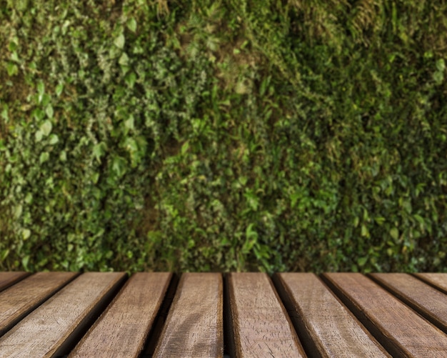 Free photo table surface looking out to green grass