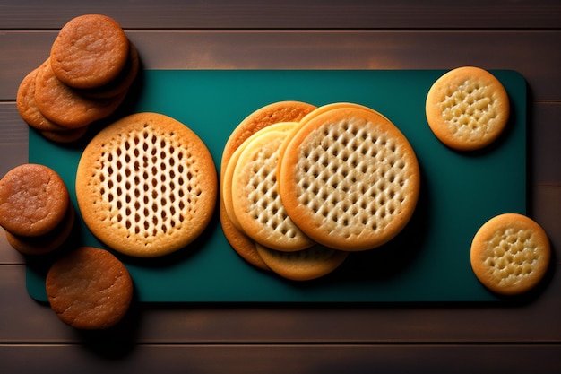 A table with cookies and a sign that says'cookies'on it