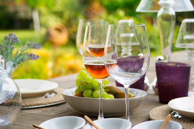 Table with food and drinks