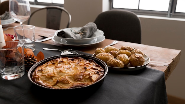 Table with pie for thanksgiving day