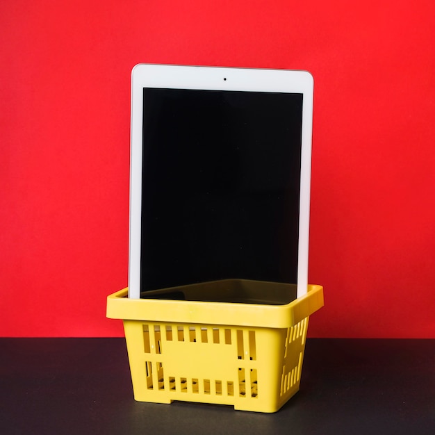 Tablet on shopping basket