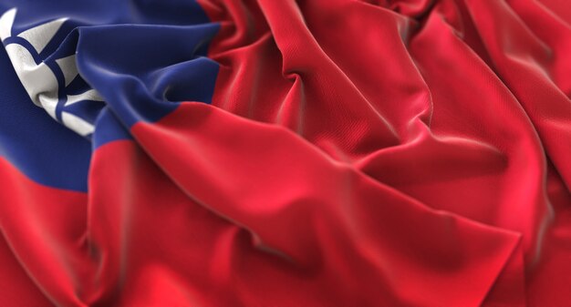 Taiwan Flag Ruffled Beautifully Waving Macro Close-Up Shot