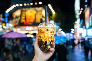 Free photo taiwan pearl milk tea with bubble at ximending in taipei, taiwan.