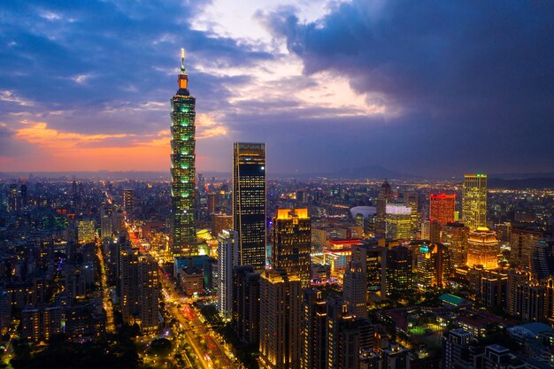 Taiwan skyline, Beautiful cityscape at sunset.