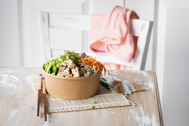 Free photo takeaway vegan poke bowl photography