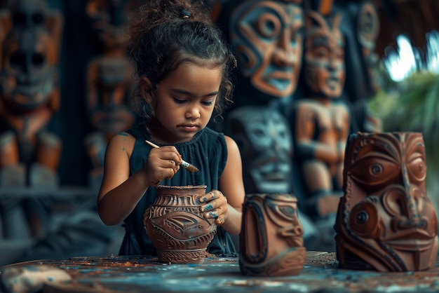 Free photo talented child doing pottery