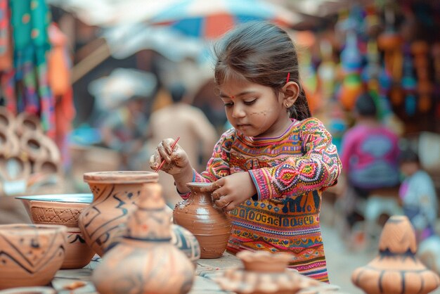 Talented child doing pottery