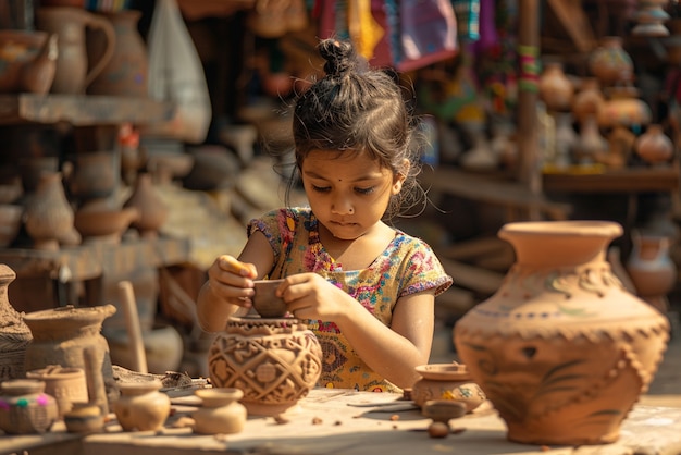 Talented child doing pottery