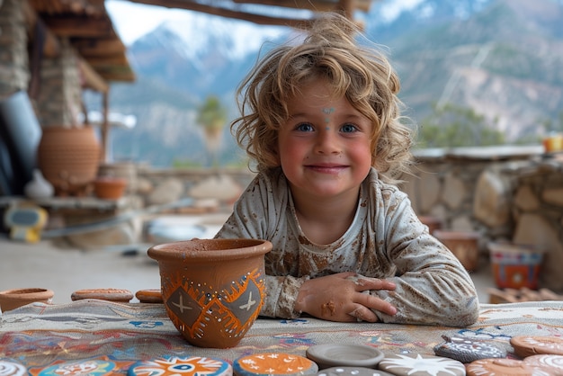 Talented child doing pottery