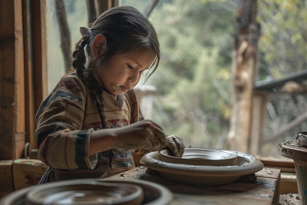 Talented child doing pottery