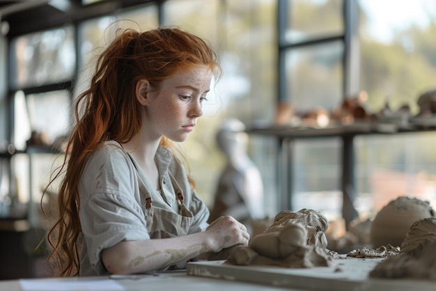 Free photo talented child doing pottery