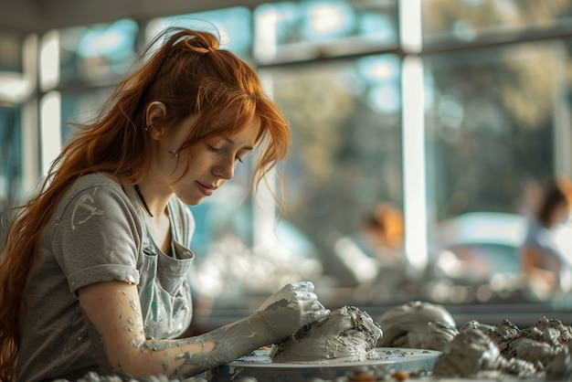 Free photo talented child doing pottery