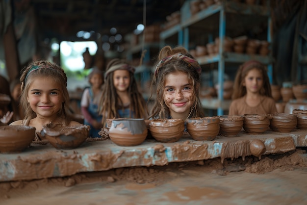 Talented child doing pottery