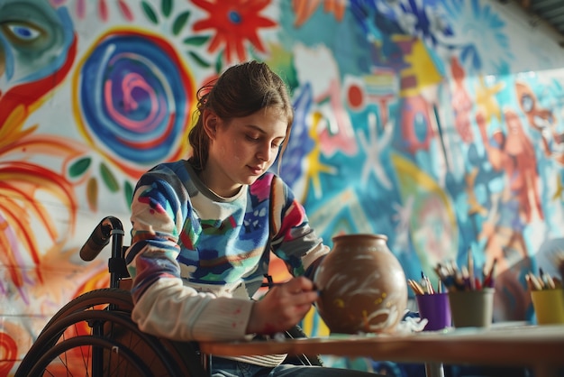 Free photo talented child doing pottery