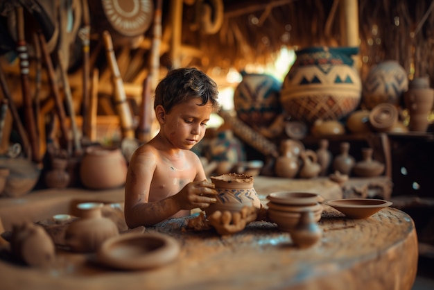 Talented child doing pottery