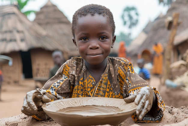 Talented child doing pottery