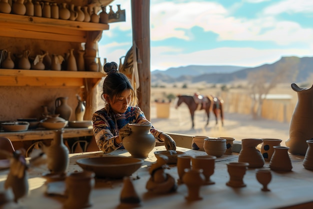 Talented child doing pottery