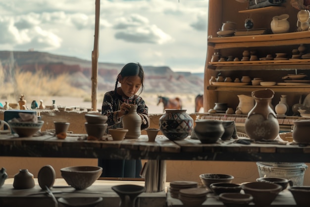 Talented child doing pottery