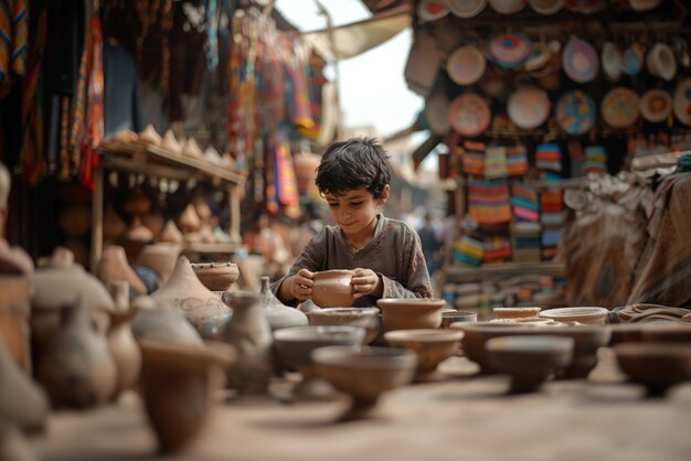 Free Photo talented child doing pottery