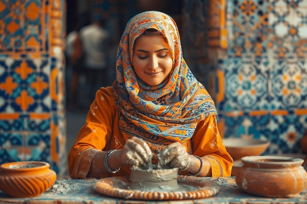 Talented woman doing pottery