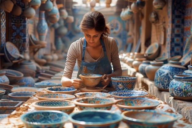 Talented woman doing pottery