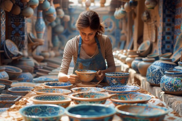 Talented woman doing pottery