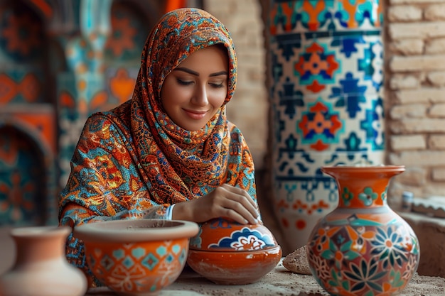 Free Photo talented woman doing pottery