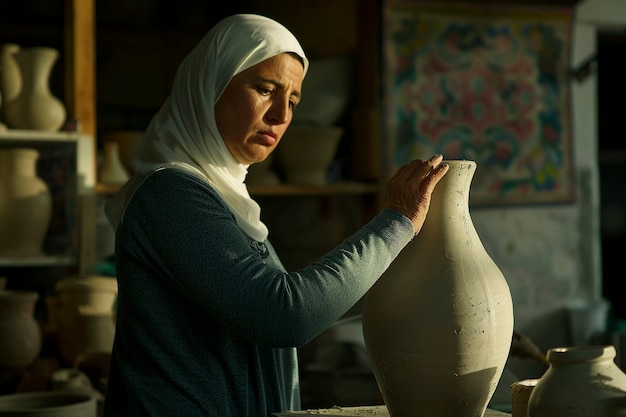 Talented woman doing pottery