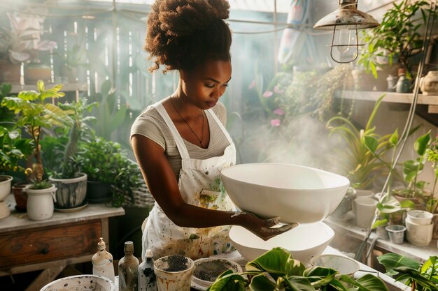 Talented woman doing pottery