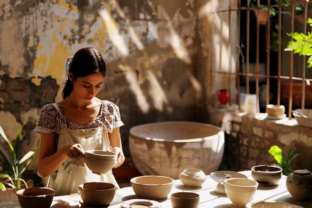 Talented woman doing pottery