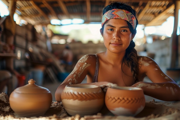 Talented woman doing pottery