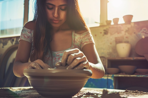 Talented woman doing pottery