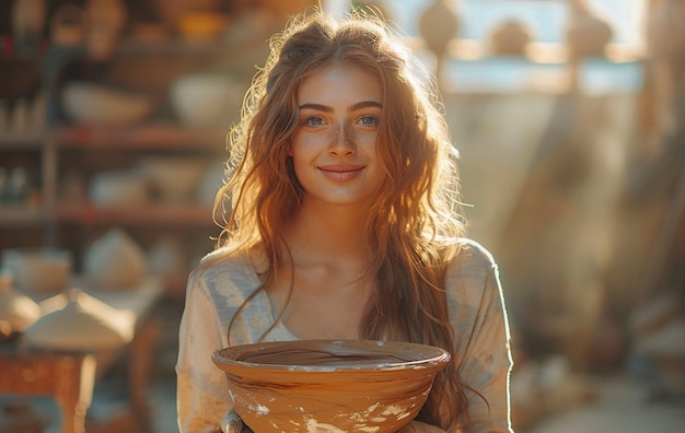 Talented woman doing pottery