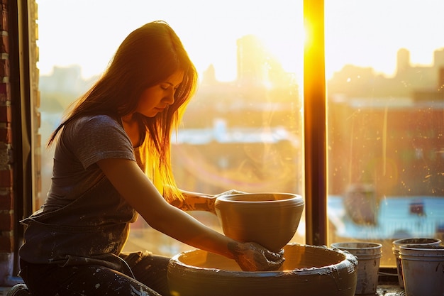 Free photo talented woman doing pottery