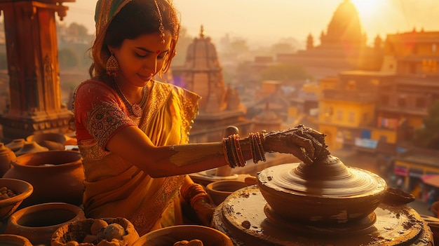 Free Photo talented woman doing pottery