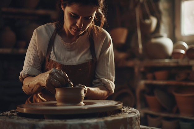 Free photo talented woman doing pottery