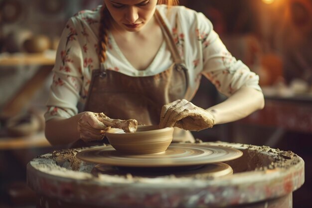 Talented woman doing pottery