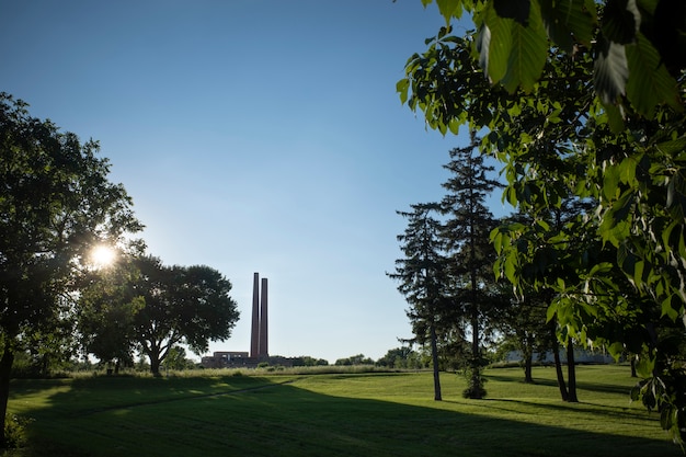 Free photo tall chimneys and beautiful nature