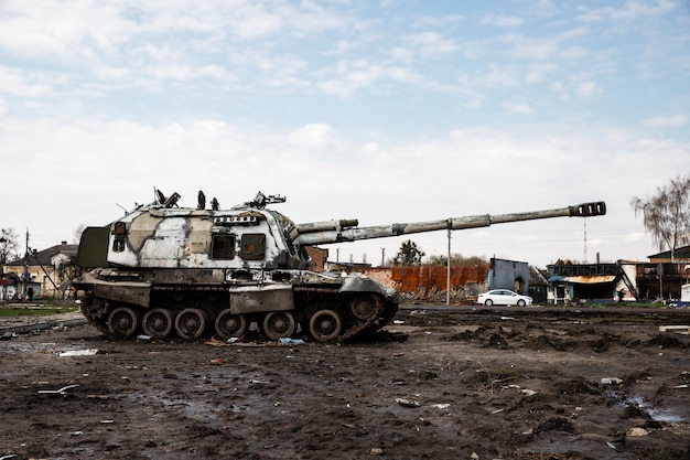 Tank on street russian's war in ukraine