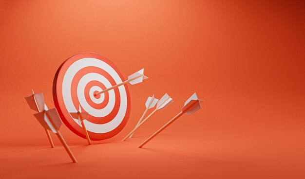 Target board with arrow on the red background and copy space for challenge setup Business achievement goal and objective target concept by 3d render