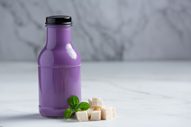 Taro potato iced tea on table