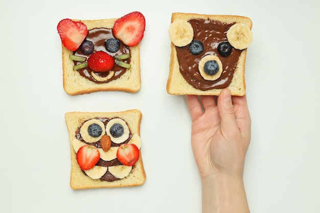 Free photo tasty breakfast for kid toasts top view