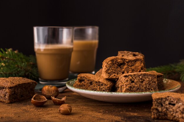 Tasty chocolate brownies and chestnuts