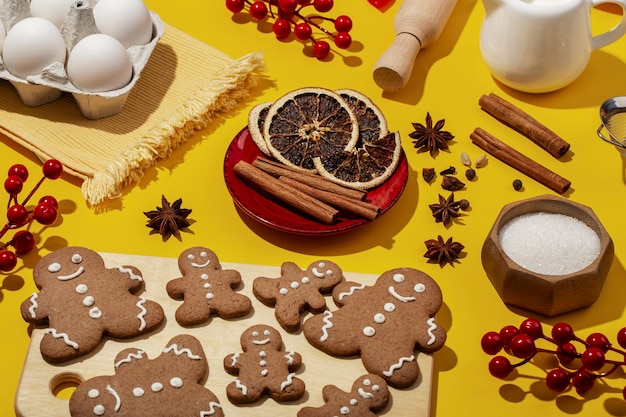 Free photo tasty cookies arrangement on yellow background