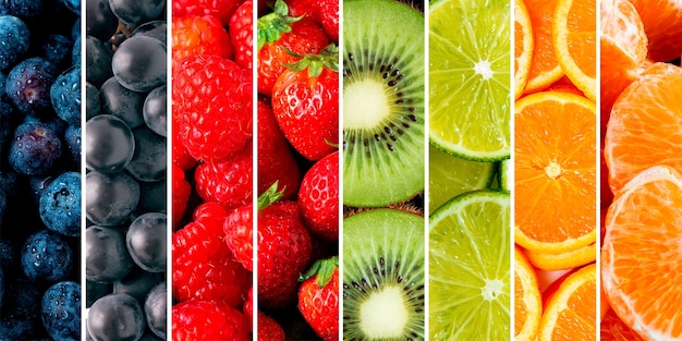 Free photo tasty fruits textures collage flat lay