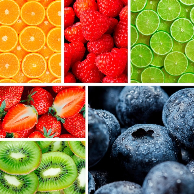 Free photo tasty fruits textures collage