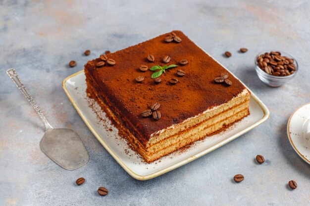 Tasty homemade tiramisu cake.